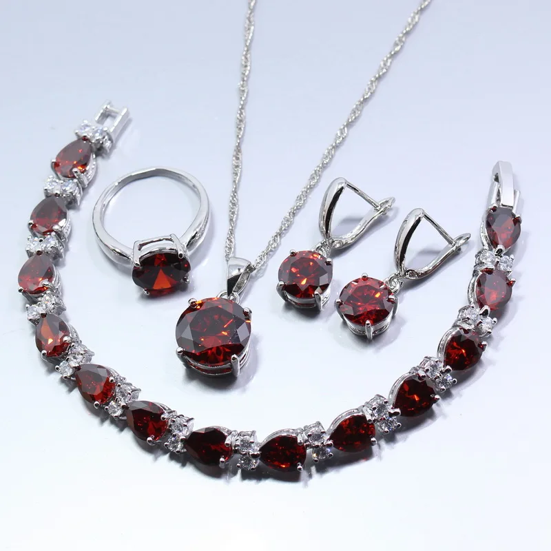 Потрясающие красный гранат серебро 925 Мода Здоровье комплект ювелирных изделий