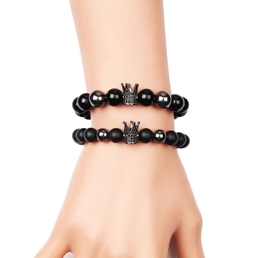 2017 New Brand Trendy Imperial Crown Charm Bracelets Men Micro Pave Black CZ Zirconia For Women Mens luxury Bracelet Jewelry | Украшения и