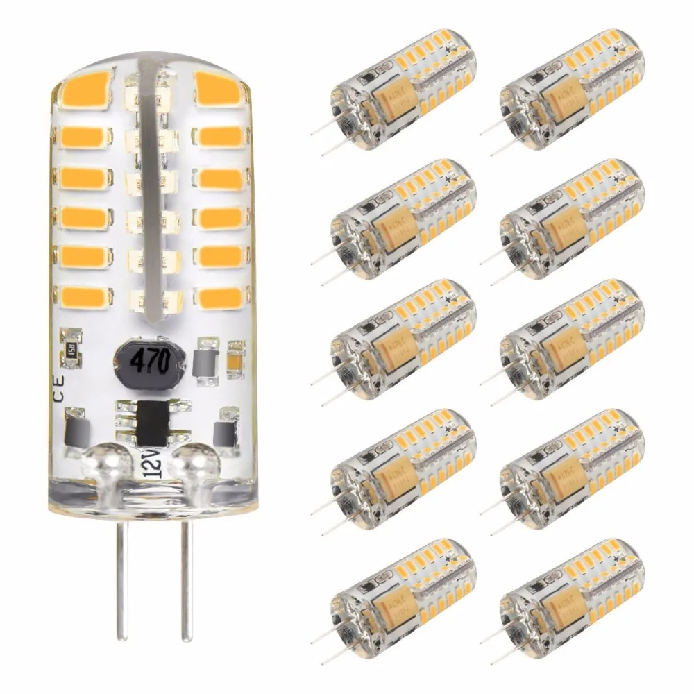 G4 LED Bulb 10 Pack 3W Bi-Pin LED Light Bulb 48x3014 SMD 20W Halogen Bulb Equivalent Silicone Coated Shatterproof 220 Lumens