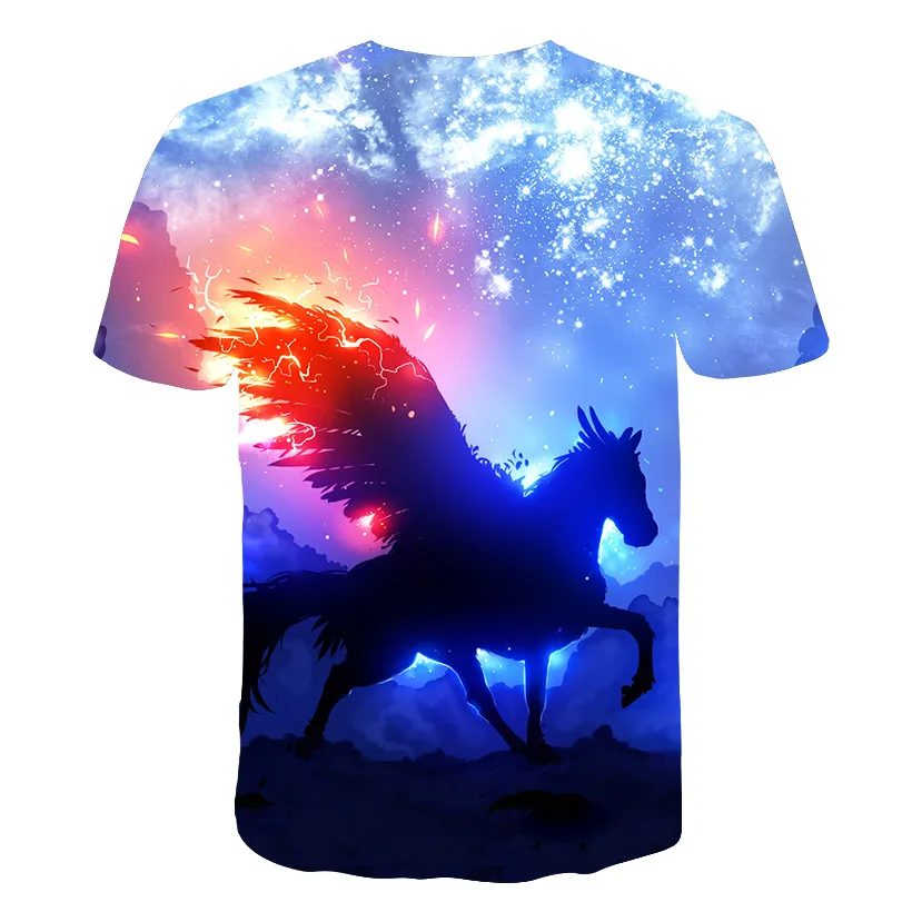 free shipping Alisister new Fashion women/men 3d t shirt horse t-shirt Printed t-shirts Rainbow pegasus | Мужская одежда