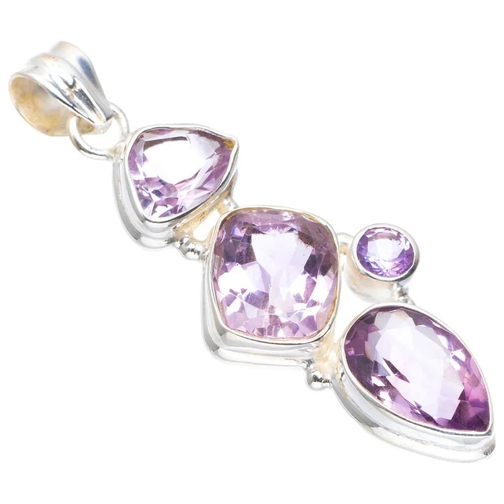 Необычная серебряная подвеска ручной работы с натуральным аметистом 2 дюйма