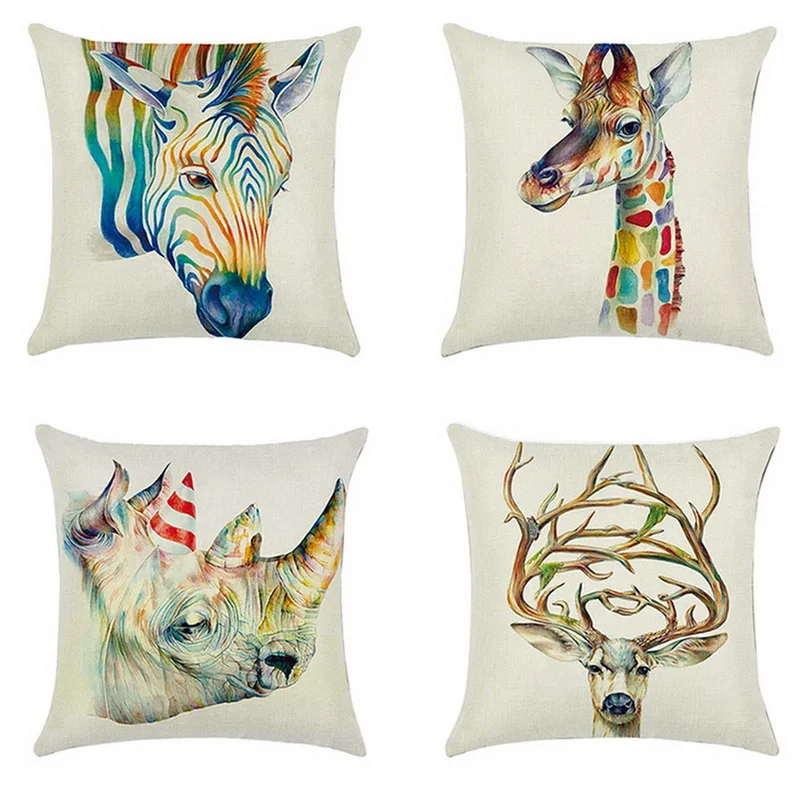 Льняная наволочка с 3D принтом животных Двусторонняя Подушка наволочки рисунками