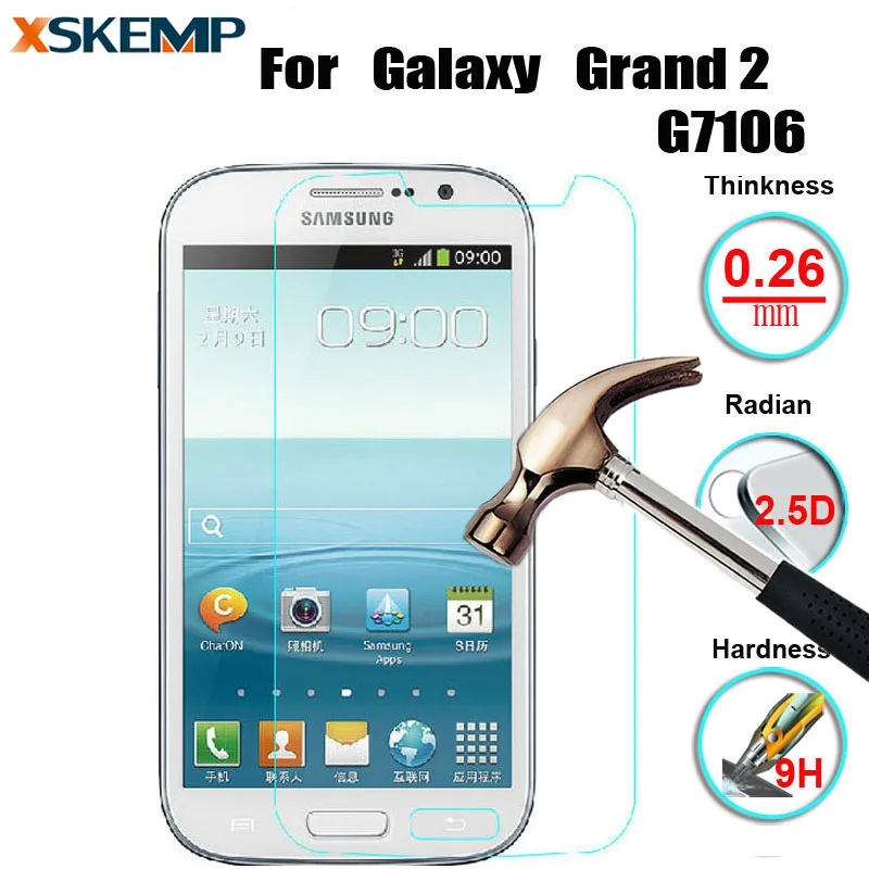 Закаленное стекло 0 26 мм 9H для Samsung Galaxy Grand 2 G7102 G7105 G7106 Сверхтонкая Защитная Пленка