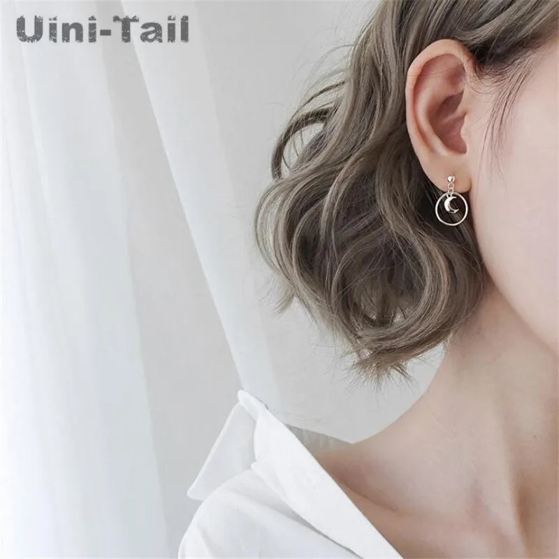 Женские серьги с Луной Uini Tail сережки из стерлингового серебра 925 пробы простые
