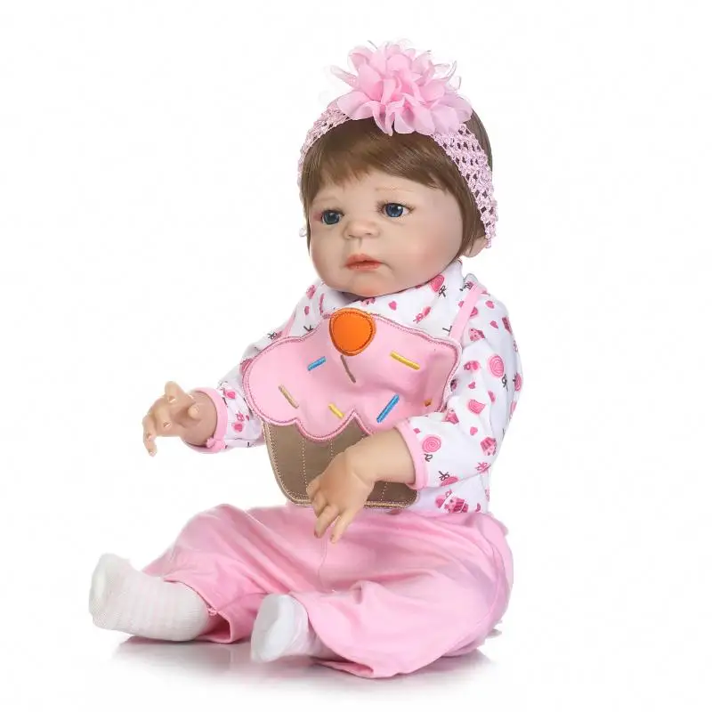 55cm brown hair full Silicone Reborn Baby Dolls 22&quot Toys For Kids Newborn Girl Babies alive Doll Child Birthday Gift blue eyes | Игрушки