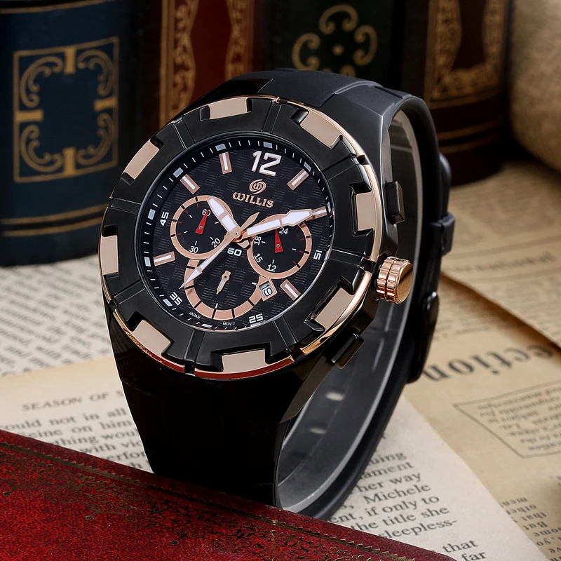 

Willis New Mens Top Luxury Brand Unique Sports Silicone Watches Men's Quartz Date Clock Waterproof WristWatch Relogio Masculino