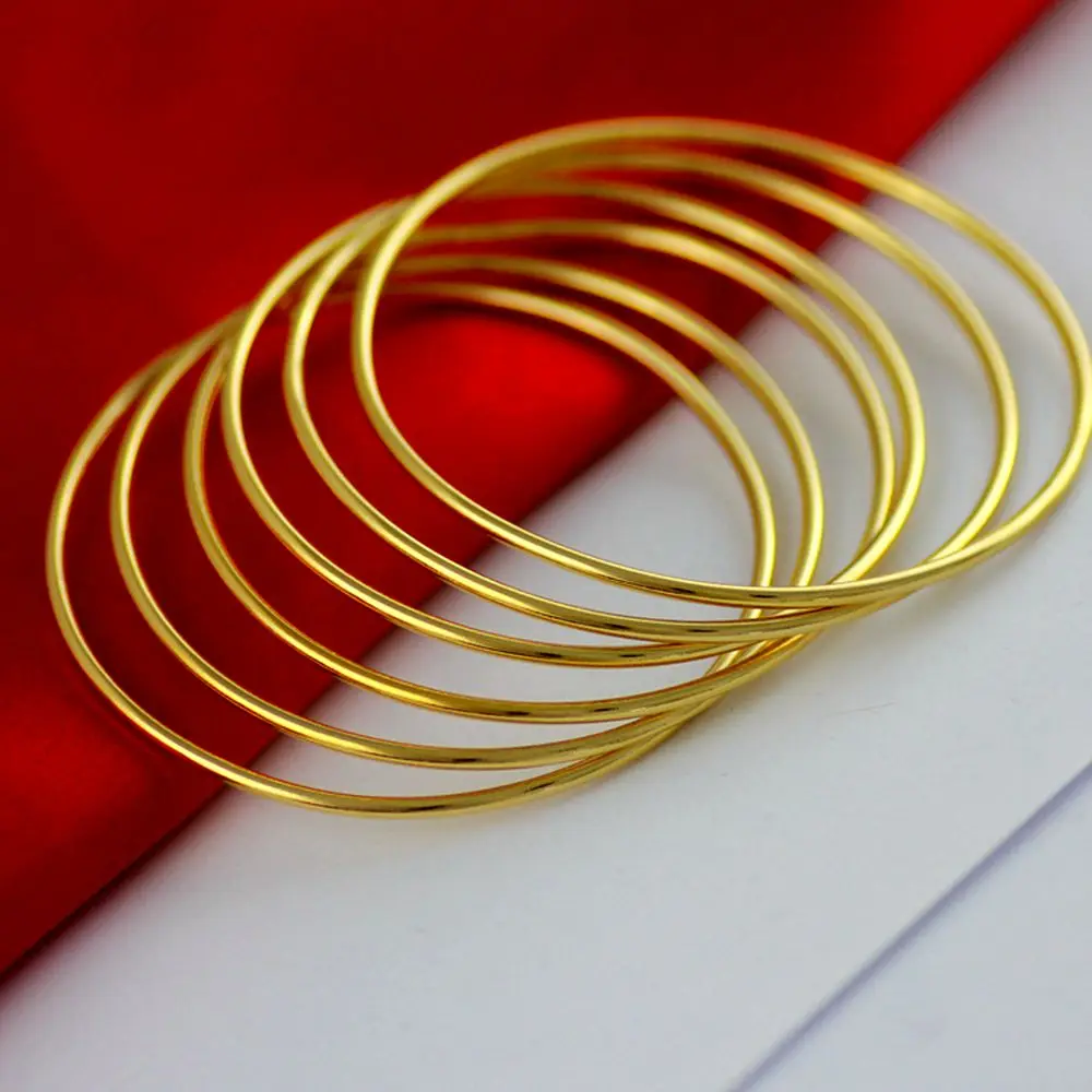 4 шт оптом Гладкий тонкий браслет желтое золото заполненный женский