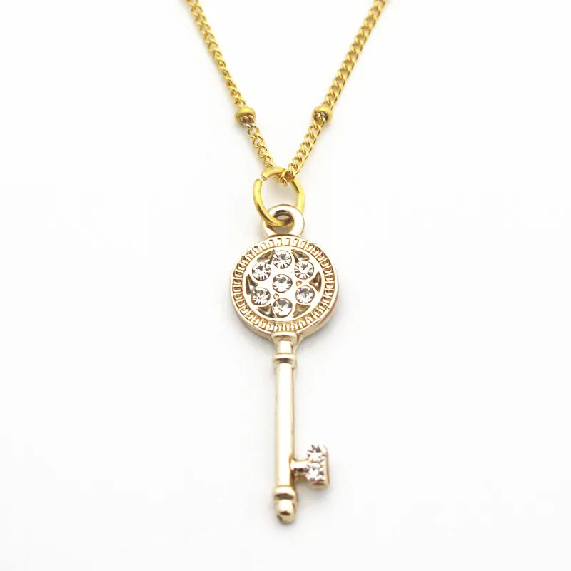 Новинка 1 шт./лот ожерелье из золотистого сплава с хрустальным ключом Длинные