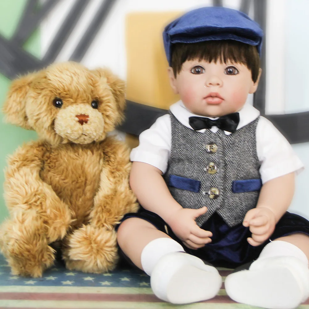 

50 см Силиконовые Винил Reborn Baby Doll игрушки как настоящие, комплект одежды для новорожденного мальчика ясельного возраста куклы с презентабельным видом: плюшевый медведь игровой дом игрушка подарок для детей