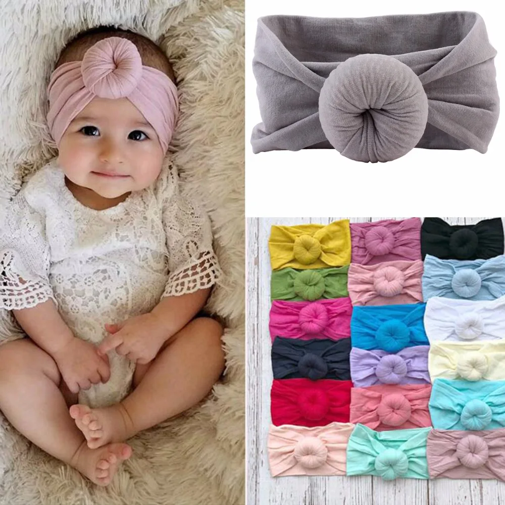 Puseky Nylon Headband For Girls Soft Round Knot Turban Baby Boys Elastic Hair Band Infants Head Wrap Toddlers Accessories | Детская
