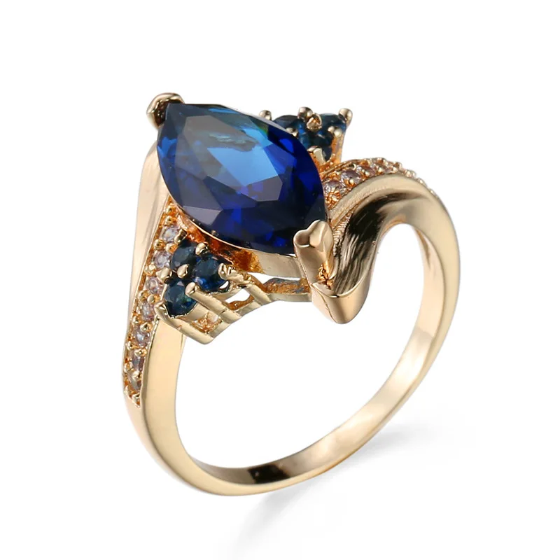 Hot!Bottom Price Only 2 Weeks Fashion Rings for Women Blue Zircon Shape Ring Zirconia Micro Paved Golden Plated Anel | Украшения и