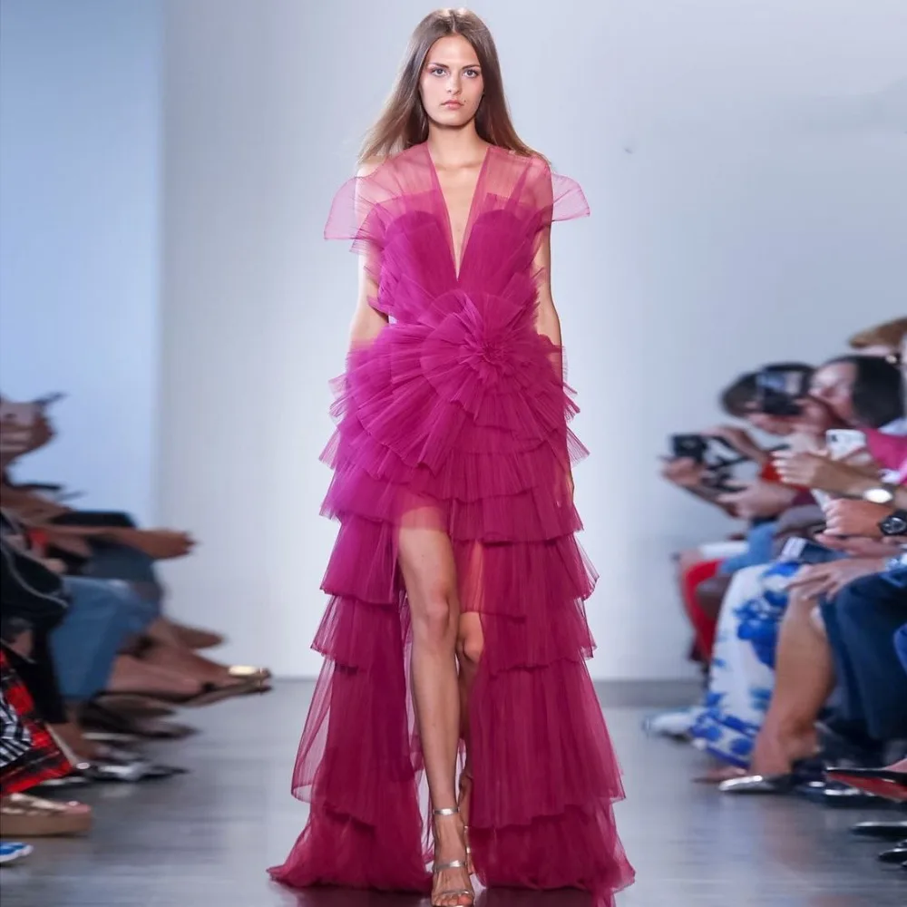 Высокая кутюр Каскадный стиль хиппи Высокие Низкие многоярусные тюлевые длинные