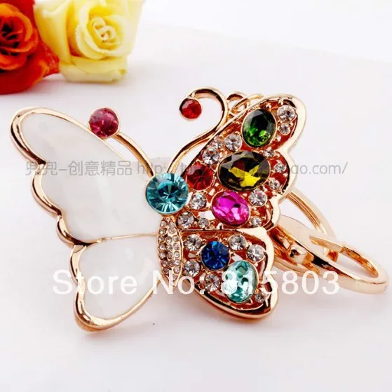 

New Arrival Colorful Crystal Rhinestones Butterfly Keychain Metal Keyring Gifts Bag Hangers Decoration Hangers