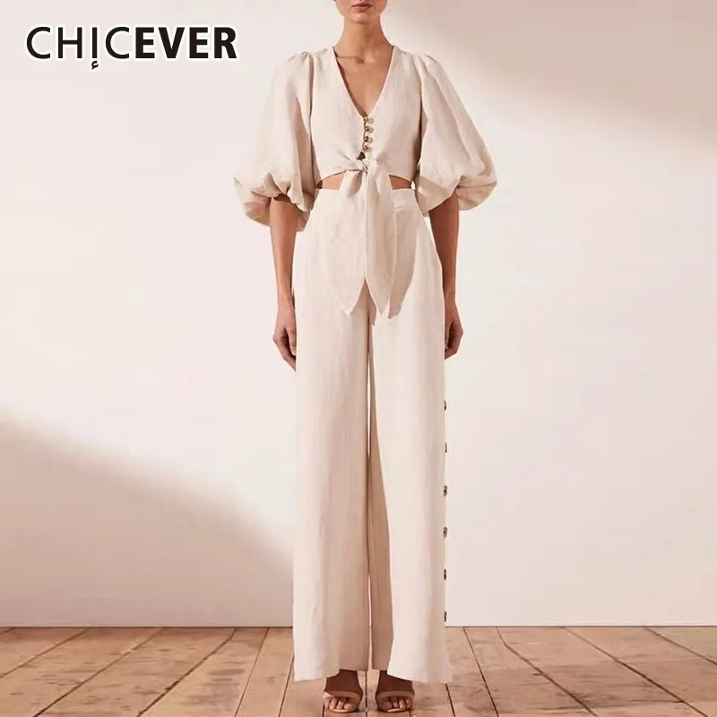 Женский Повседневный комплект CHICEVER однотонный из двух предметов широкие брюки с