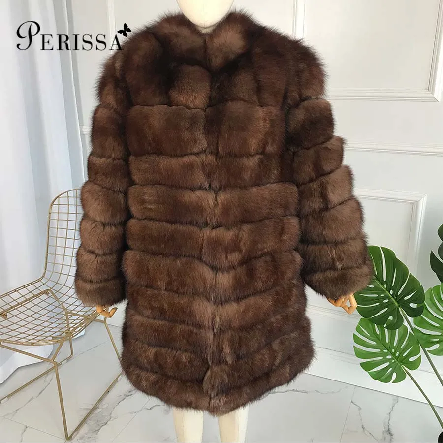 

Classic Style Real Fox Fur Coat Medium Long Outwear With Stand Collar Winter Thick Warm Jacket