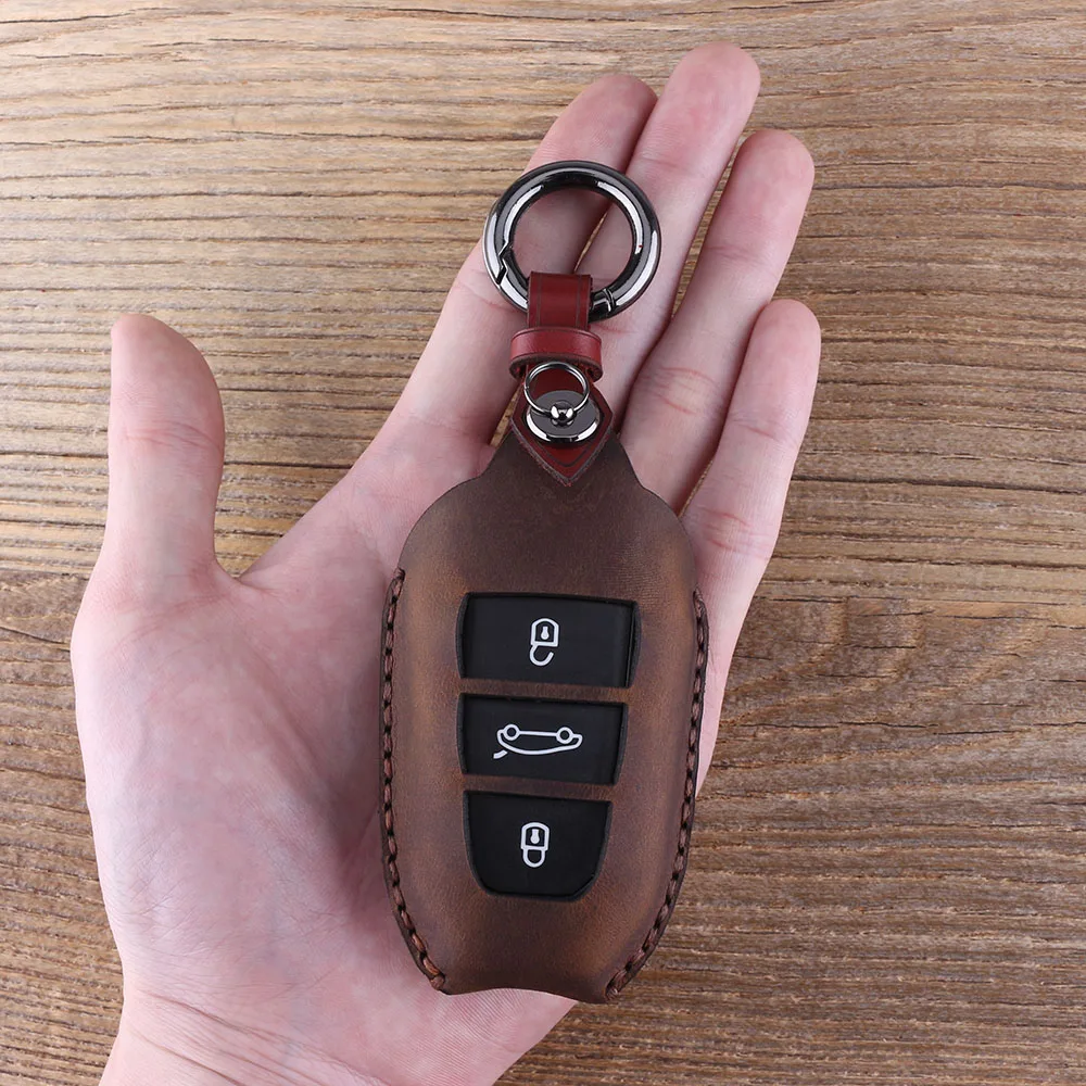 KEYYOU натуральная кожа 3 Автомобильный ключ с кнопкой крышка Fob для peugeot 508 чехол