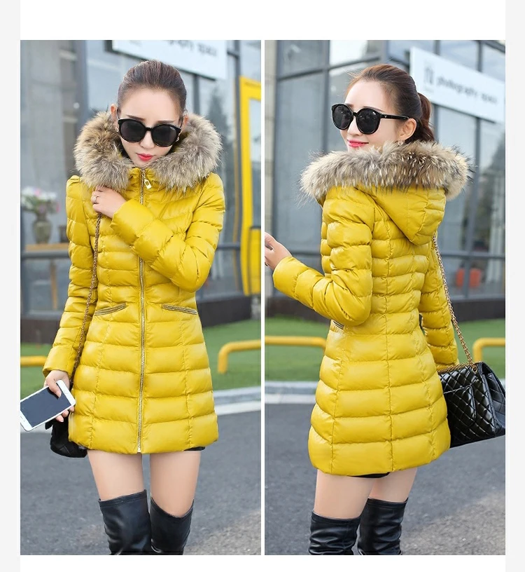 2018 осенне-зимние парки новая мода женская зимняя куртка из искусственной кожи