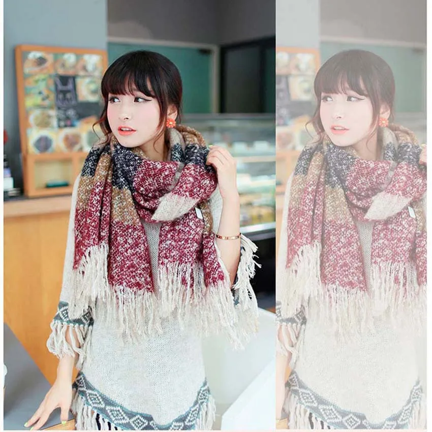 Для женщин теплые зимние шарфы моды длинными пашмины Классический Полосатый