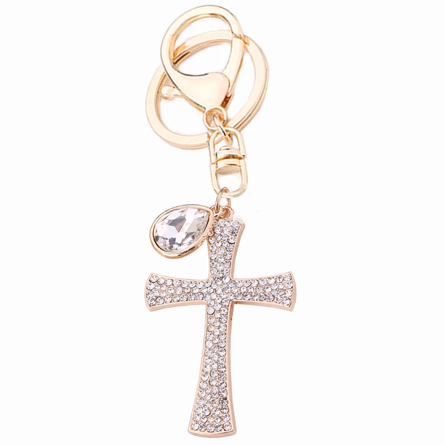 

Charm Crystal Cross Pendant Keyring Women Handbag Keychain For Car Bag Buckle Key Holder Chain Jewelry Christian Gift R014