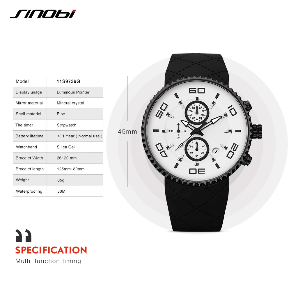 Relojes спортивные часы модные мужские секундомер SINOBI 30 м водонепроницаемый