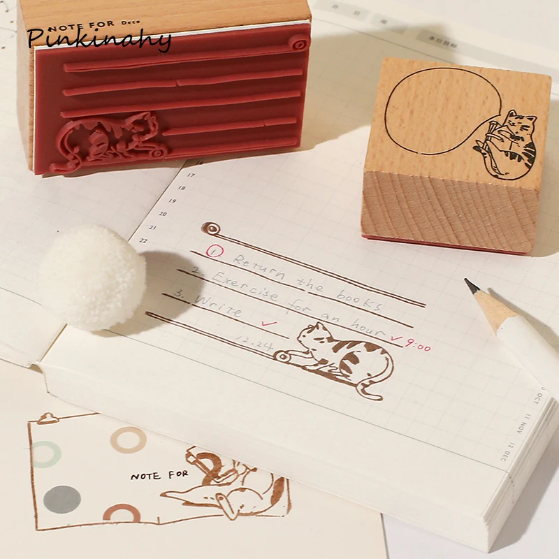 Kawaii journal cat Деревянный штамп DIY Ремесло Деревянные и резиновые штампы для