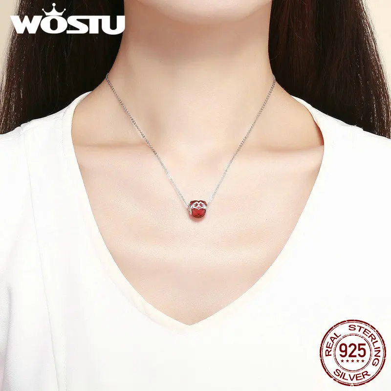 WOSTU новинка 2019 ожерелье из стерлингового серебра 925 пробы с розовыми красными