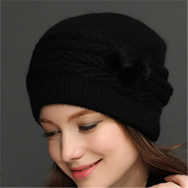 

Hat winter new thickening warm wool cap rabbit fur ear knit cap Korean wave plus cashmere wool hat