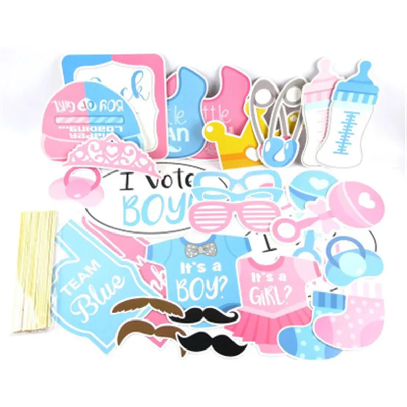 30Pcs Lovely Pink Blue Boy Or Girls Baby Photo Booth Props Shower Birthday Party Decoration ASD054 | Дом и сад