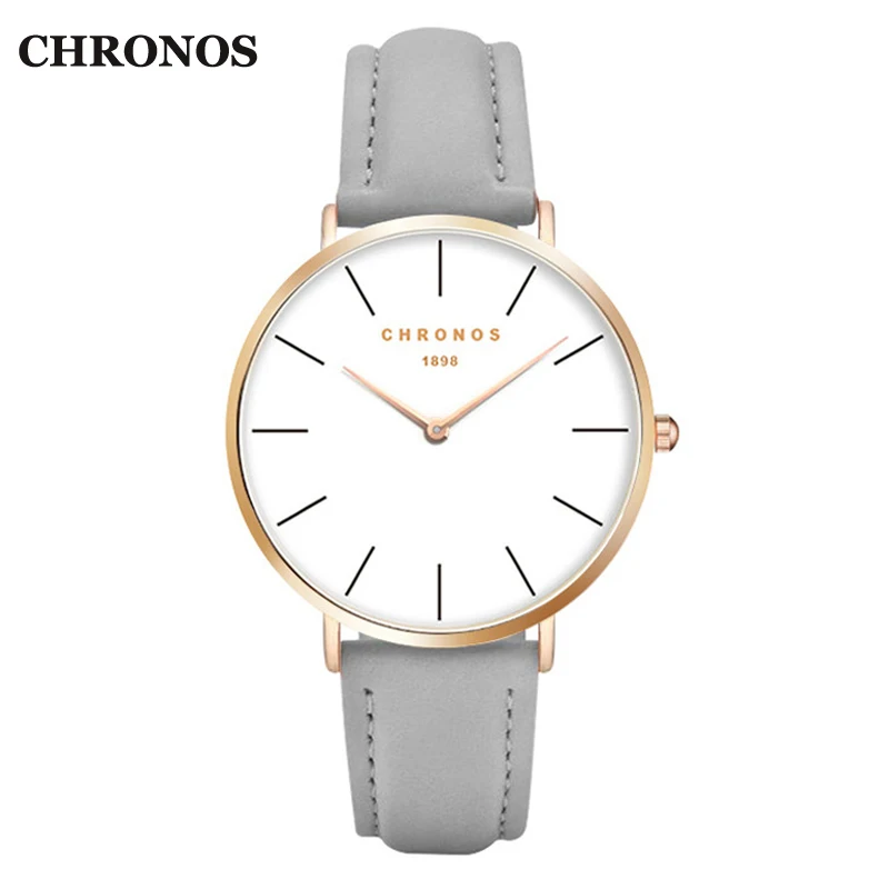 Часы Chronos 1898 мужские роскошные повседневные женские часы кожаные кварцевые часы розовое золото серебро мужские часы Relogio Masculino