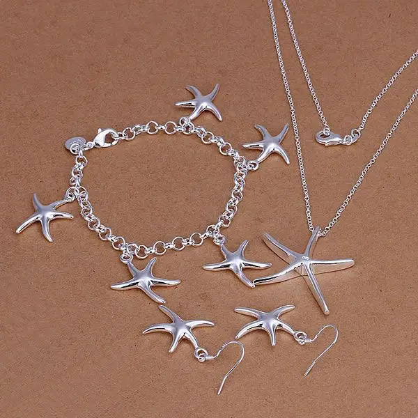 S124 925 sterling silver jewelry set free shipping fashion Middle Seastar Three-Piece /alhajcoa aczaiuga | Украшения и аксессуары