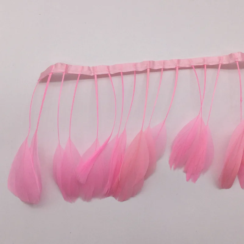 pink /10-15 в ширину, 12 цветов, окрашенная Хорошая натуральная полоска, гусь, петух, перо, лента, фазан, бахрома, швейная коробка, 2 ярда - Цвет: pink