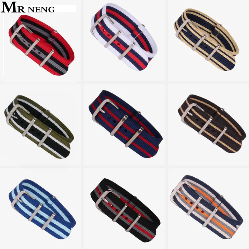 

MR NENG Новый ремешок НАТО 18 мм 20 мм 22 мм ремешок для часов нейлоновый ремешок для часов Ремешок для наручных часов Пряжка тканевый ремешок для ...