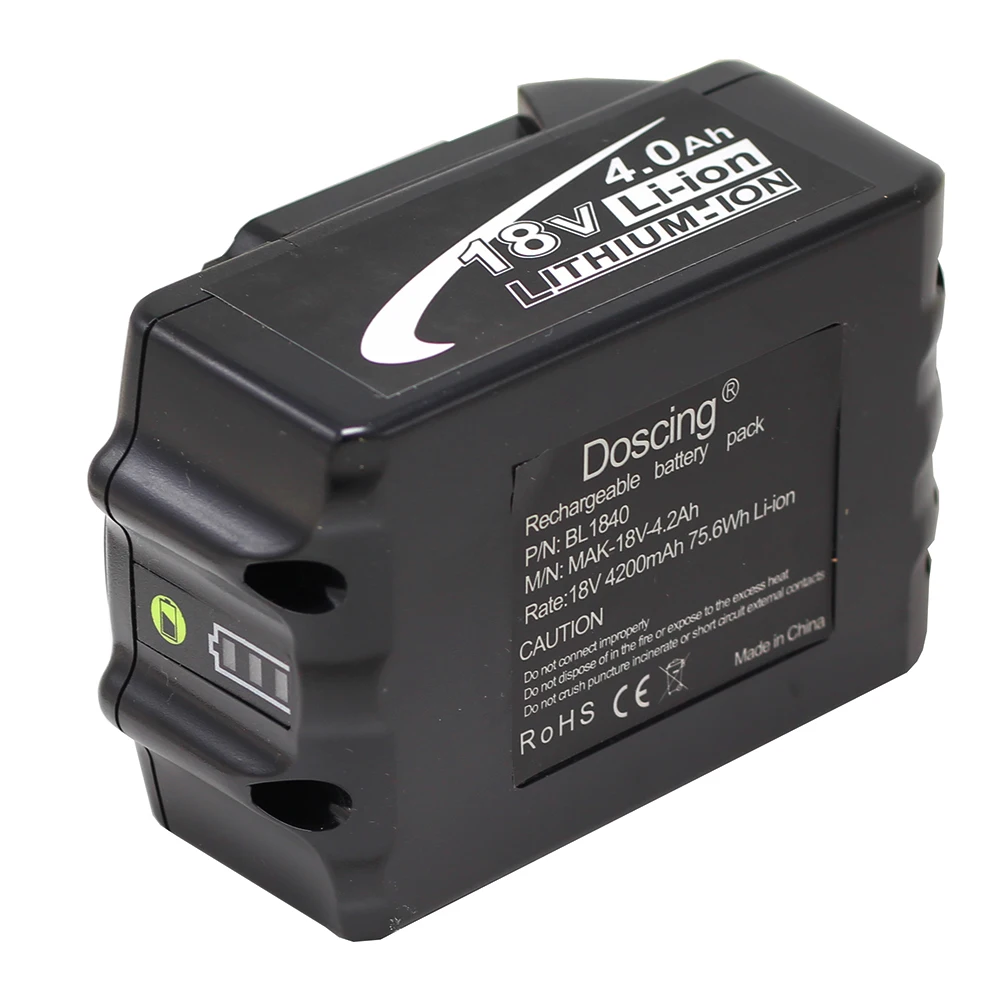 2 шт. Doscing BL1840 Батарея 18V 4200 мА/ч, LXT Перезаряжаемые батареи для Makita BL1860B BL1850B BL1840 BL1830