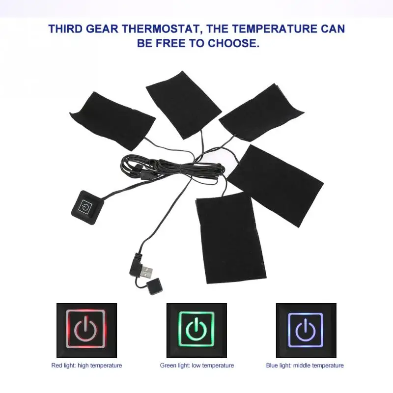 USB Electric Clothes Five Heater Pads Heating Element Adjustable Temperature Warmer Tool Can be Washed Bent Rubbed | Дом и сад