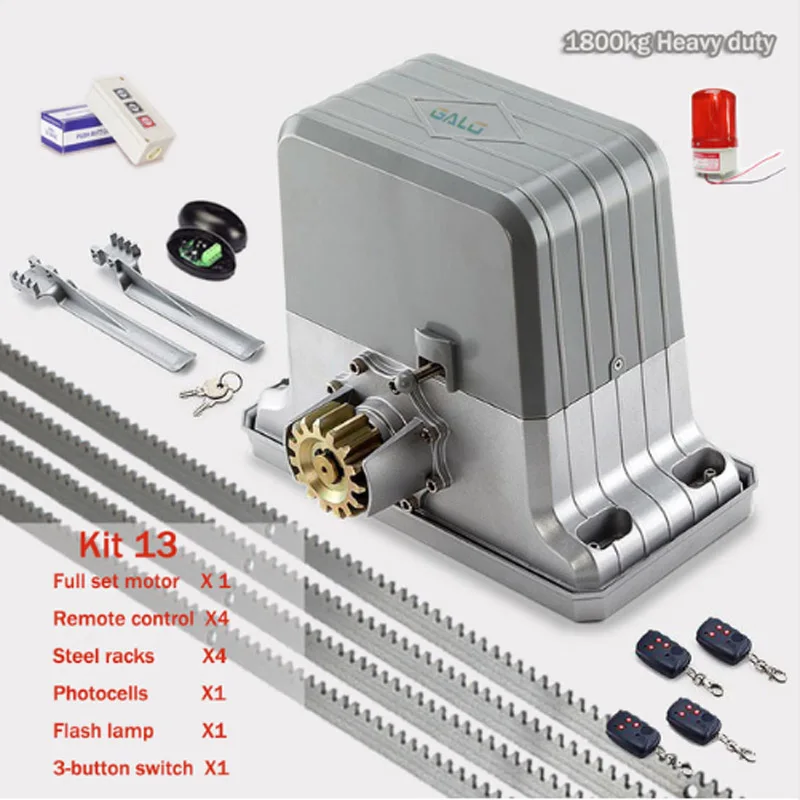 kit 13 1800 кг электродвигатель раздвижных ворот/автоматический двигатель открывания ворот с 4 м стальными стойками Фотоэлементы лампа пульт дистанционного управления Комплект опционально - Цвет: kit 13
