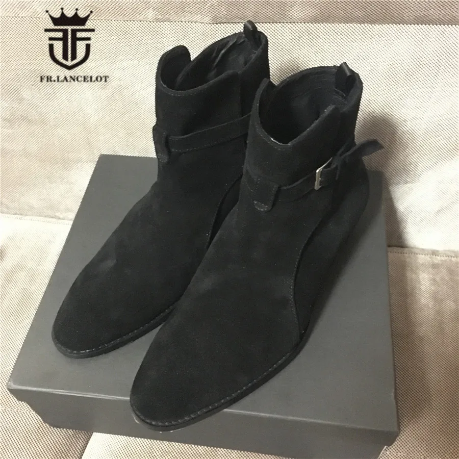 Винтажные классические замшевые черные ботинки ручной работы из натуральной