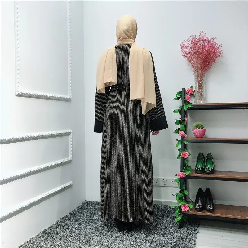 

Muslim Abaya Stripes Sashes Dress Mesh Cardigan Tunic Kimono Long Robes Jubah Middle East Ramadan Arab Islamic Prayer spring