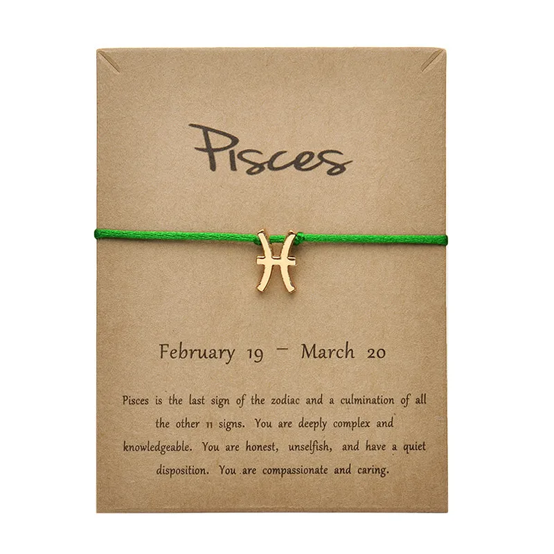 Модные ювелирные изделия 12 созвездий зодиака Рыбы счастливый веревочный браслет