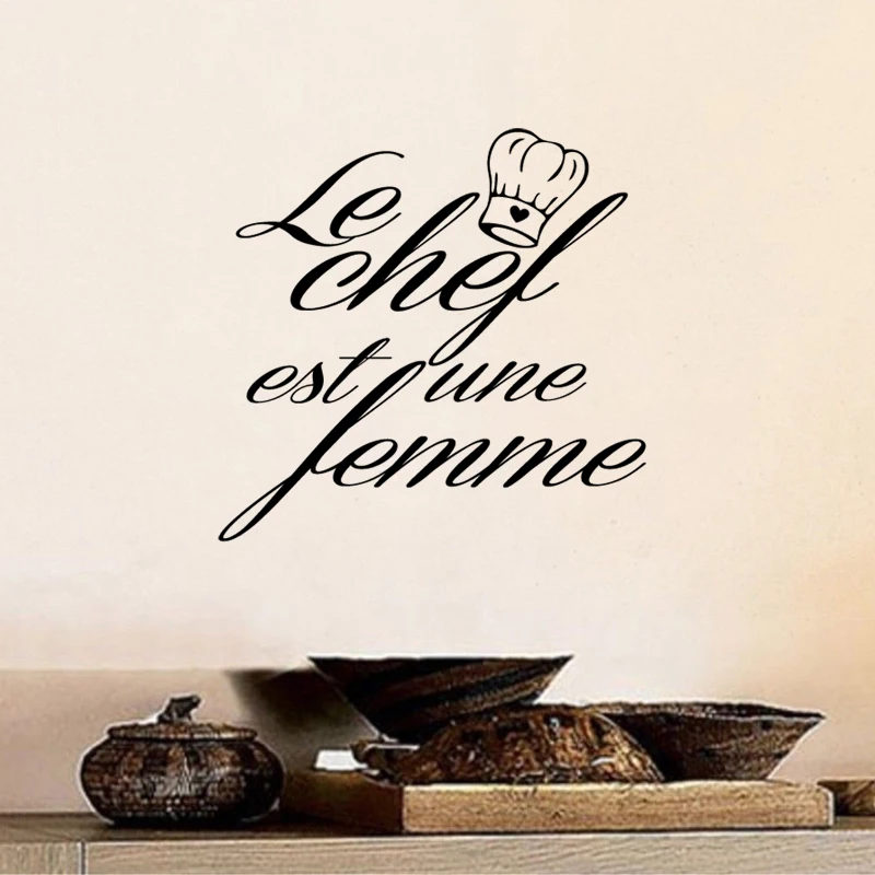 

French female chef Art Sticker Restaurant Kitchen Removable Vinyl Wall Stickers DIY Home Decor Waterproof Wallpaper JG1606