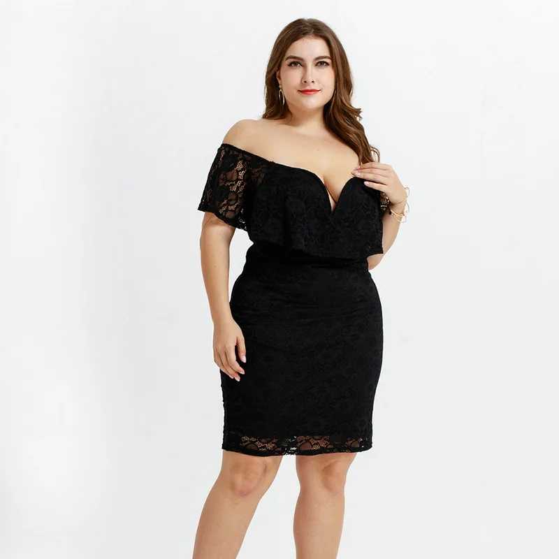 Женское винтажное платье большого размера Черное вечернее с открытыми плечами и