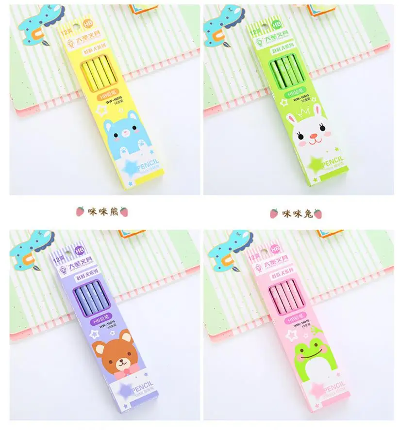 Пишущий карандаш с рисунком из мультфильма, 12 шт./кор., серия животных, карандаш для студентов, хороший карандаш для письма, бессвинцовый яд, чистый цвет, школьные принадлежности