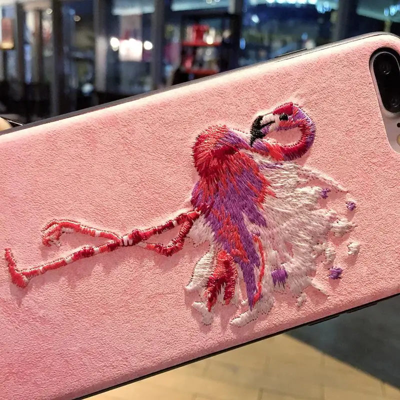 Чехол для iphone 6 S 7 8 plus X мягкий pu кожаный чехол с 3D вышивкой Фламинго Лось Олень Samsung