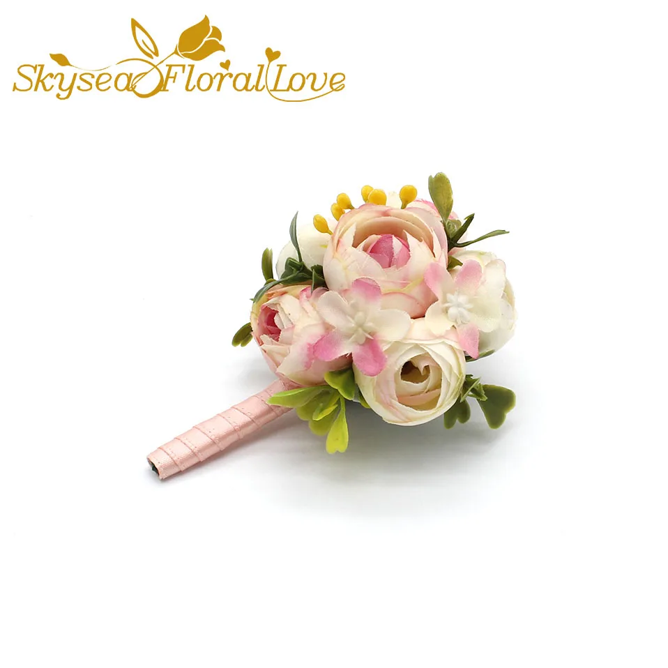 Pink 1 Boutonniere Высокое качество невесты жениха подружки невесты запястье корсаж-бутоньерка брошь реквизит для свадебной фотосъемки бутоньерки на выпускной - Цвет: Pink 1 Boutonniere