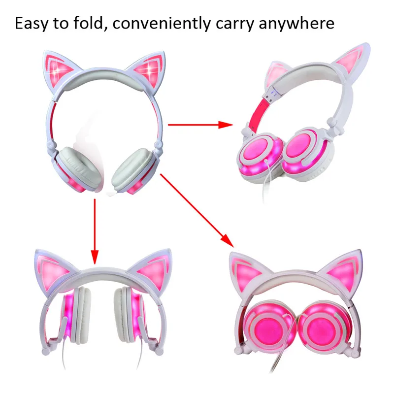 LIMSON Проводные Детские Наушники Cat Ear Headset Складные Стерео Наушники Светодиодный Мигает 3,5 мм штекер для мобильного телефона для компьютера CR01P