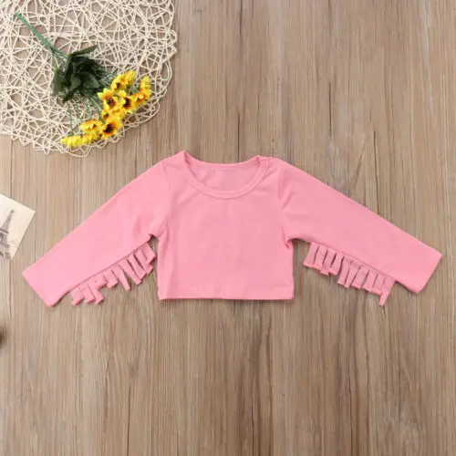 Повседневная осенняя одежда из хлопка для маленьких девочек Однотонная футболка