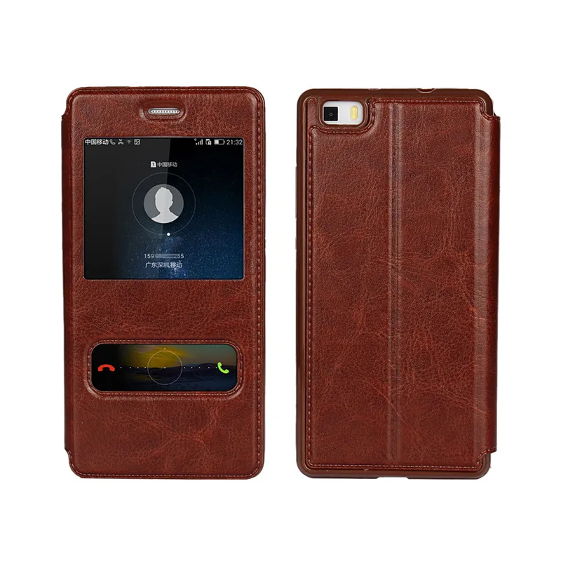 Модный кожаный чехол для Huawei P8 lite 2015 с окошком просмотра Fundas Etui Capinha Carcasa Капа