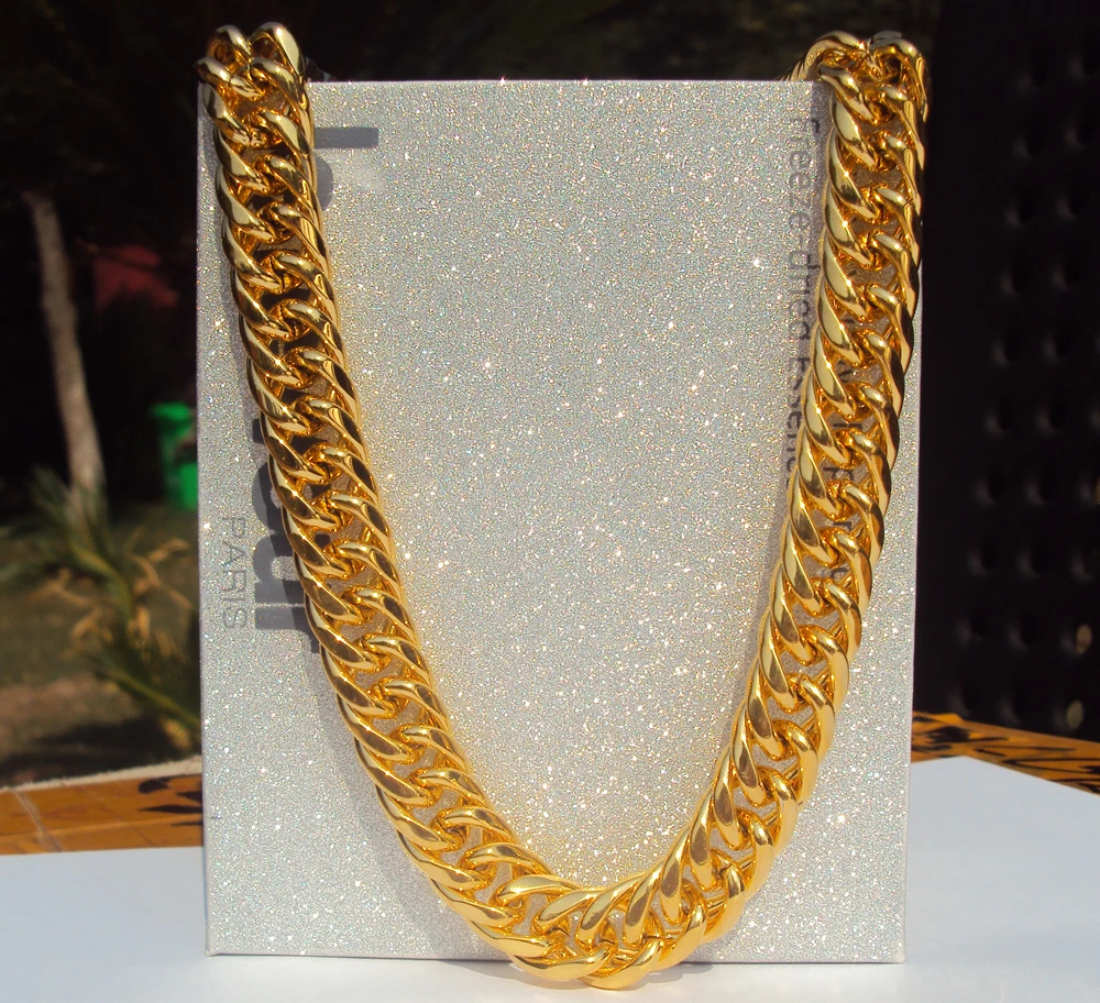 Крупное кубинское ожерелье Miami Cuban Link толщина 24 дюйма около 25 мил 100% Золотая