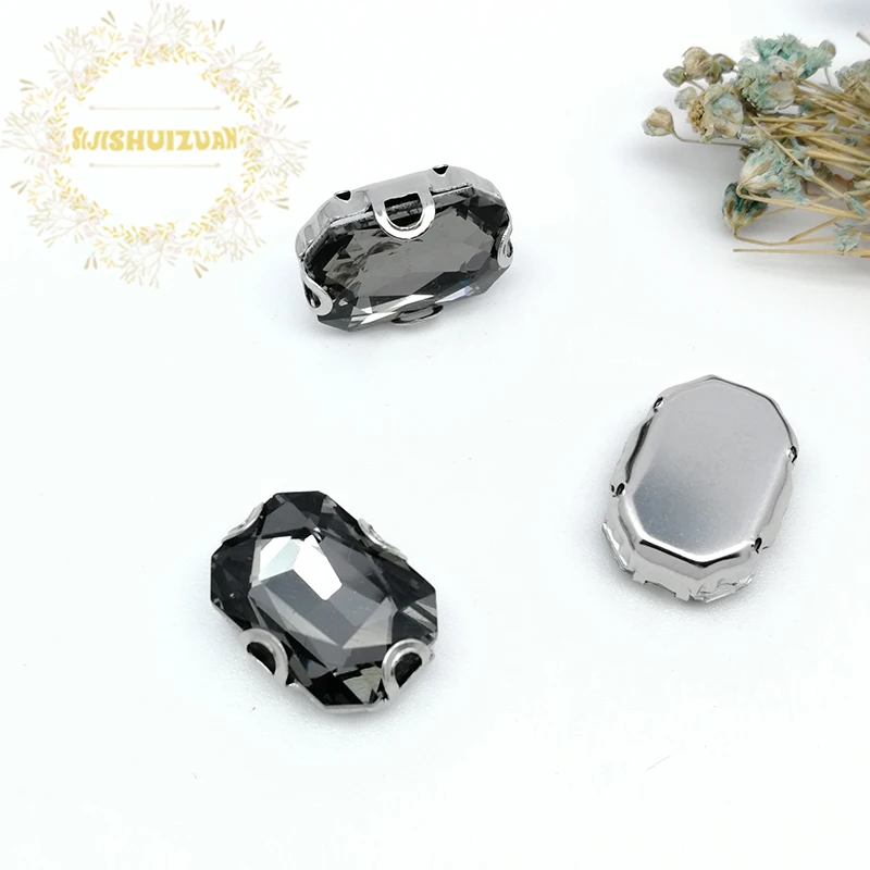 Gray Rectangle Glass Crystal sewing rhinestones with silvery D shape claw Diy wedding dress accessories Free shipping | Дом и сад