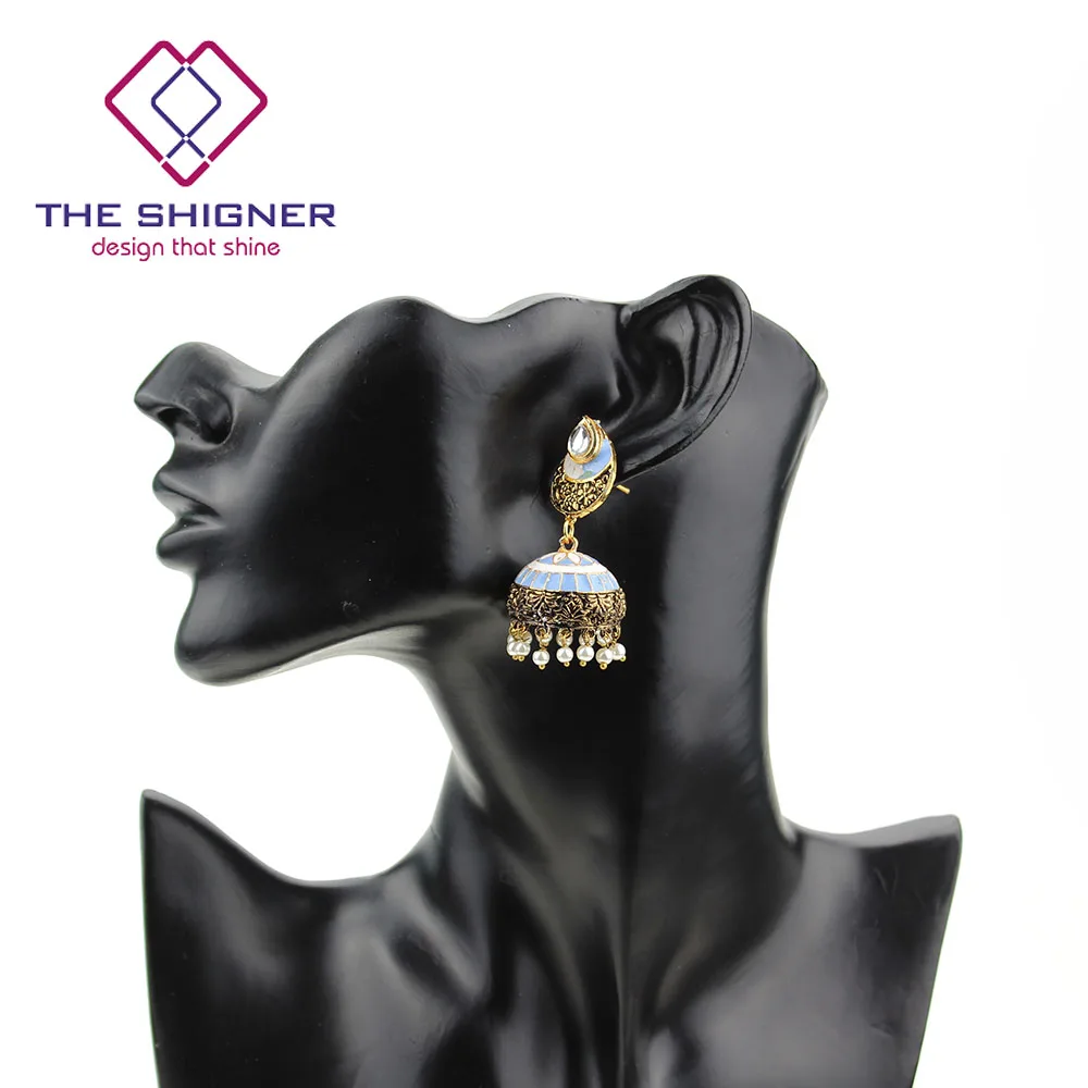 THE SHIGNER традиционные этнические индийские украшения Meenakari эмаль Jhumka Jhumki глаз тени серьги вечерние повседневные изделия для женщин