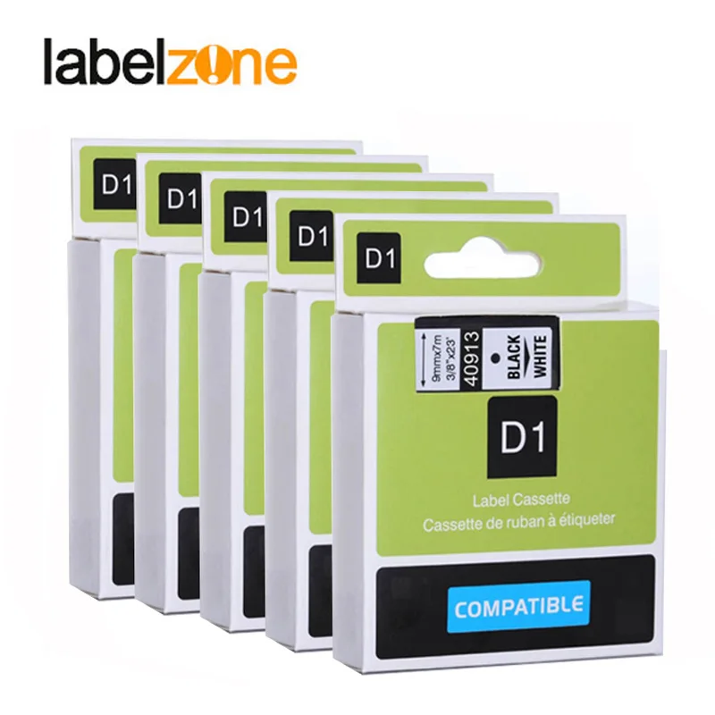 

5Pcs Black on white 40913 label tapes compatible dymo d1 label printers 9mm*7m label ribbon cassette for dymo label manager 160